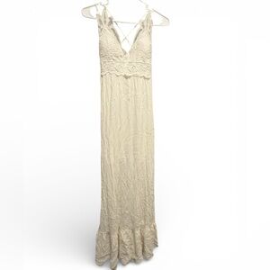 Blue Rain White Bohemian Lace Maxi Dress- Size XXS